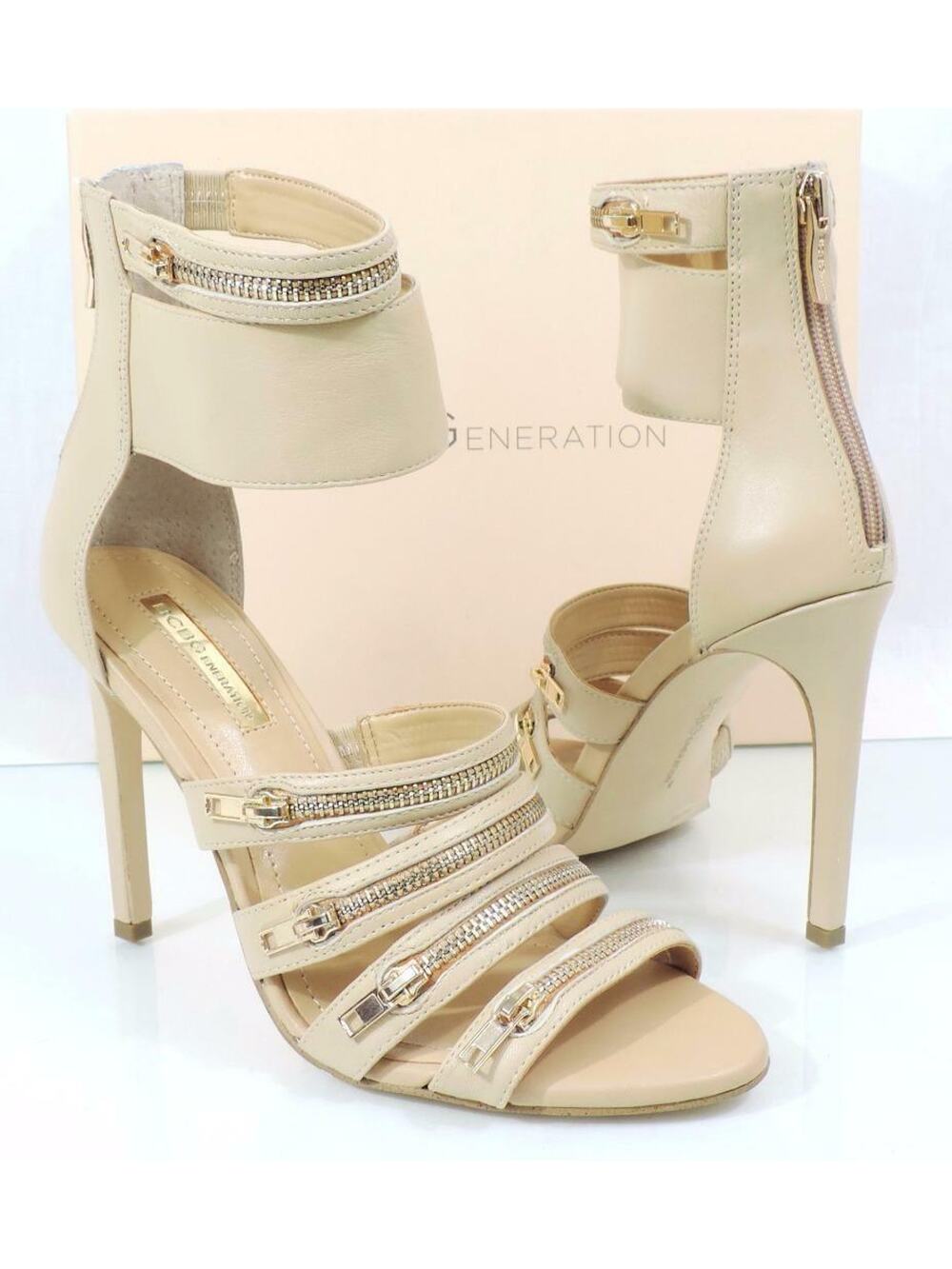 BCBG BCBGeneration Casey Strappy High Heel Sandal Zipper Detail Warm Sand Size 8